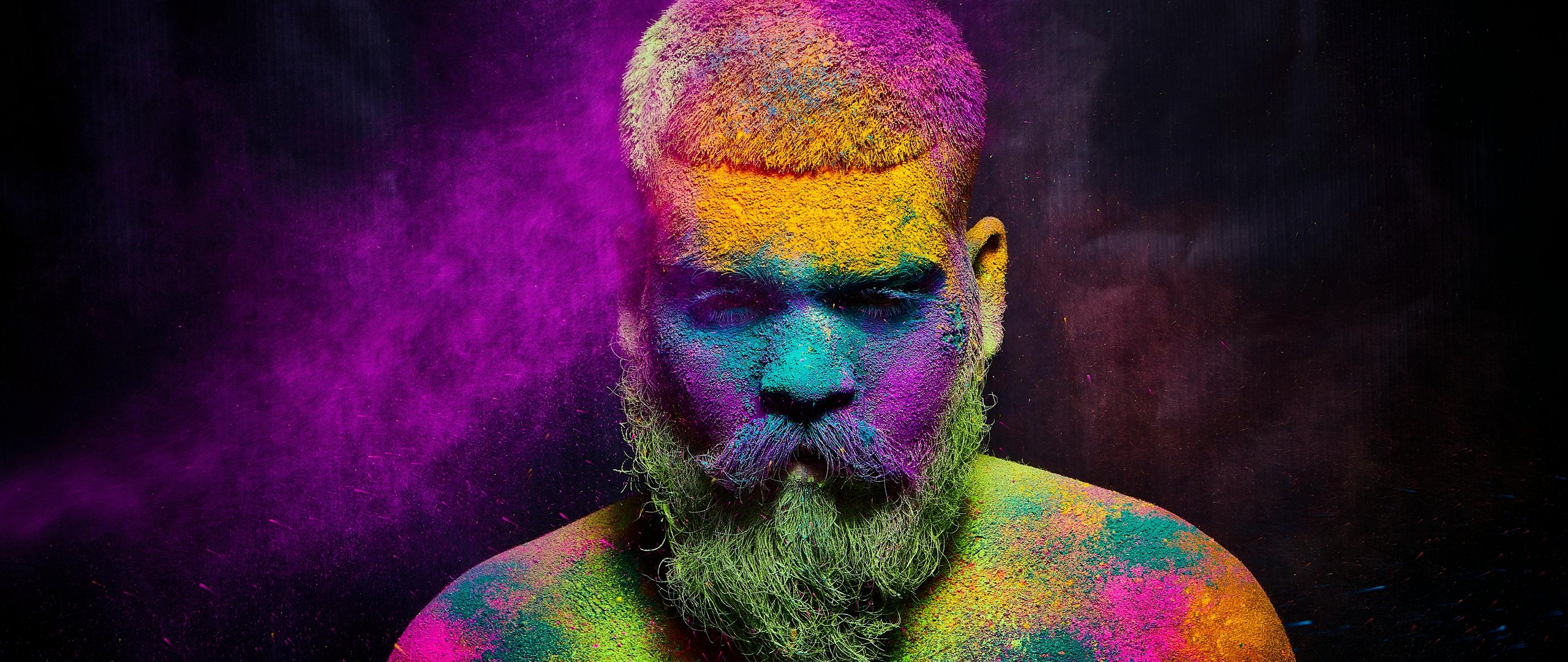 The man in the colors of Holi - UltraWide 21:9 wallpapers in 2560x1080 resolution