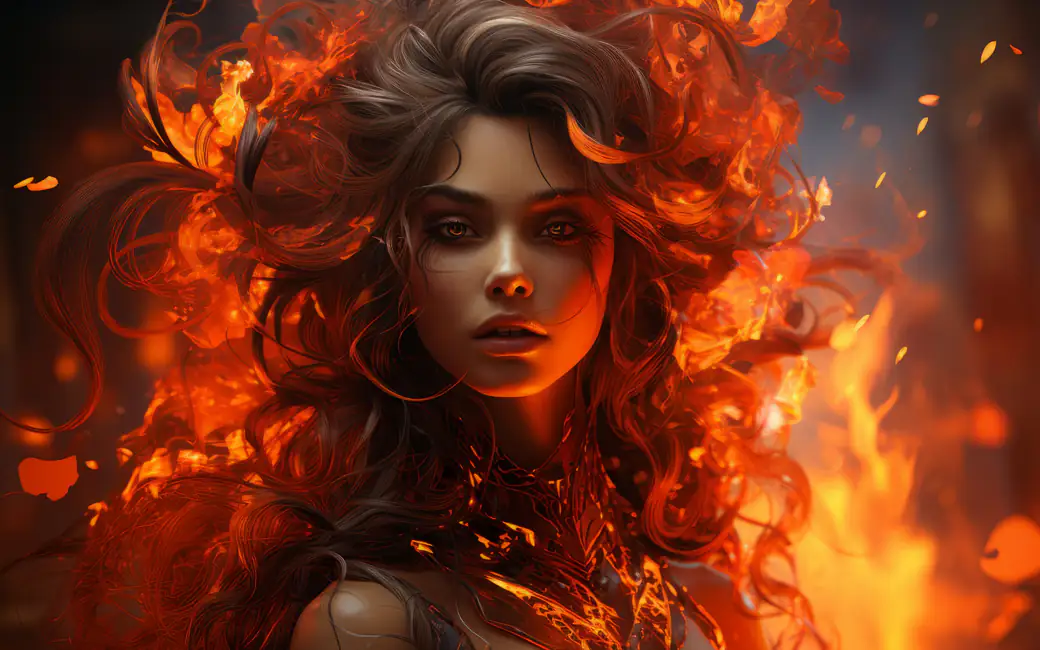 Girl with the fiery hair — desktop and phone wallpaper, free download