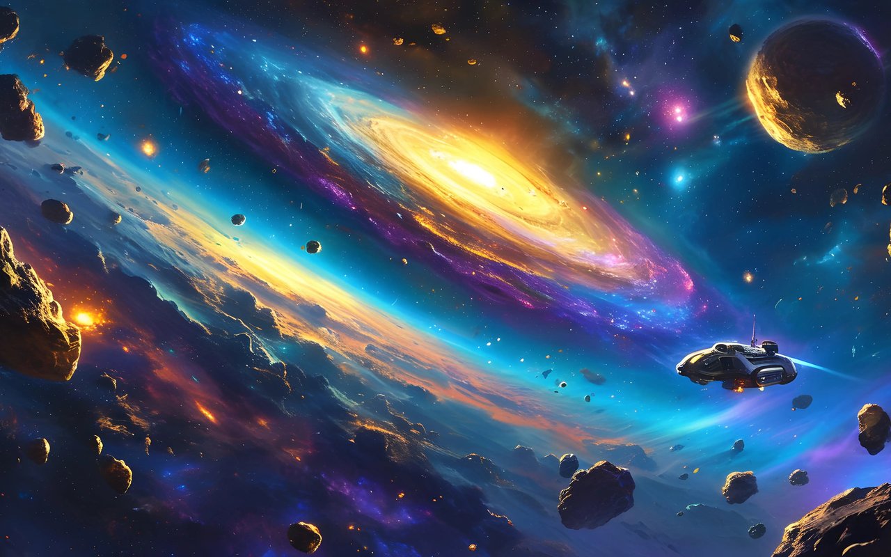 Spaceship navigating asteroid field - WXGA_1280 wallpapers in 1280x800 resolution