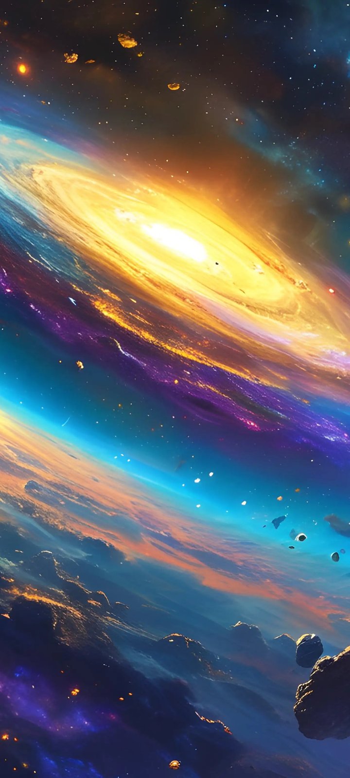 Spaceship navigating asteroid field - Wallpapers for Xiaomi Redmi 10C/C40/C51, Samsung Galaxy A12/A02s/A03/M12 in 720x1600 resolution