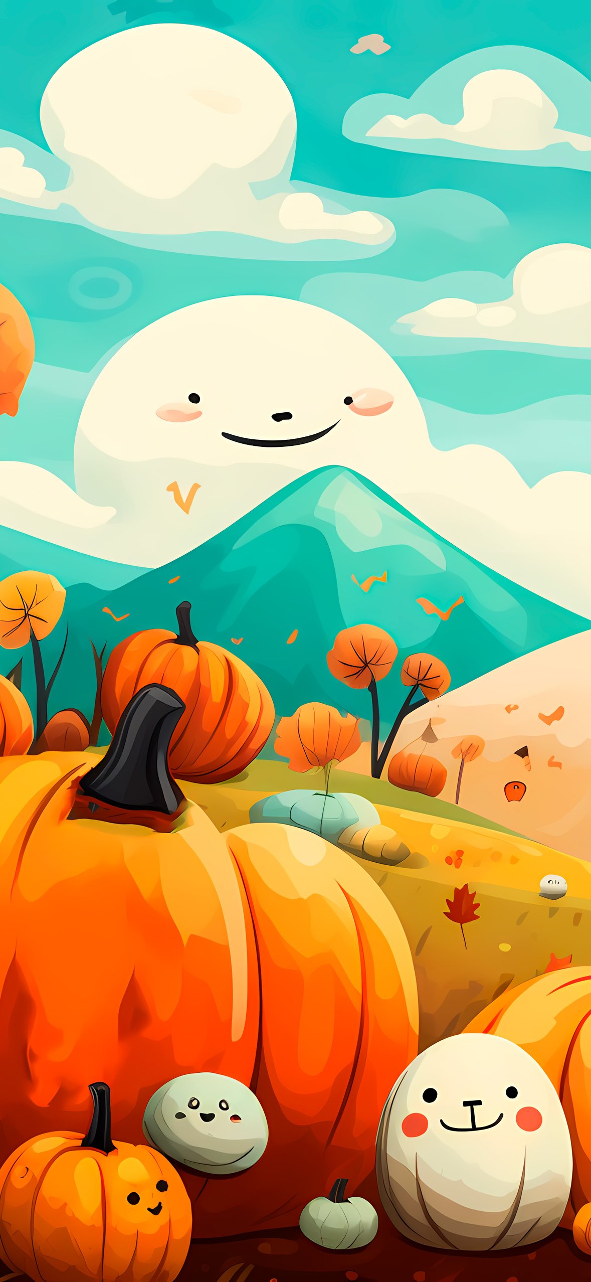 Autumn pumpkins with smiles - Wallpapers for iPhone 14 Pro/15 Pro in 1179x2556 resolution