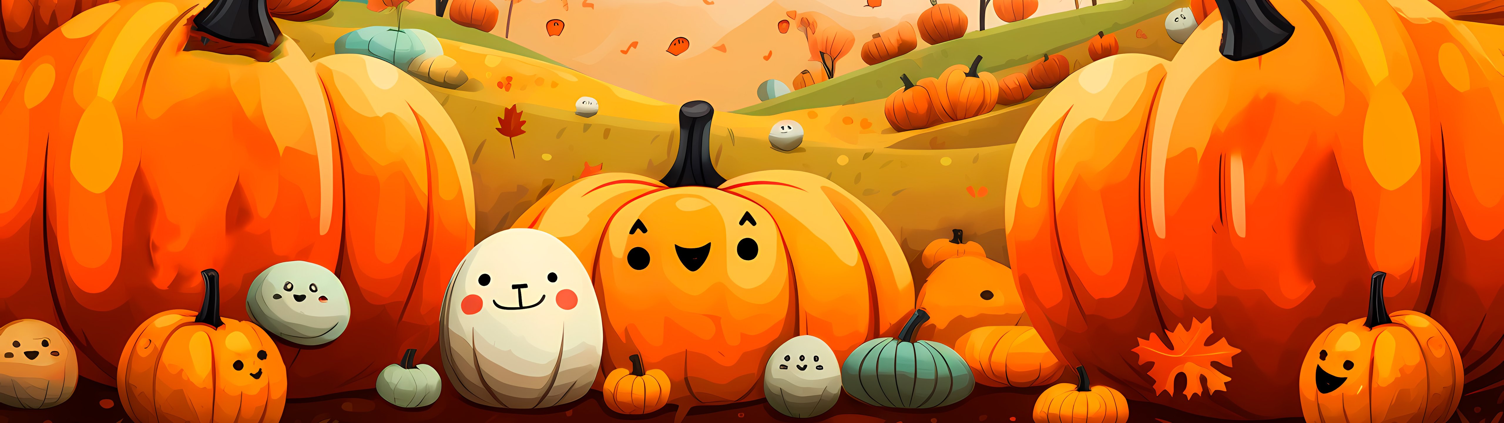 Autumn pumpkins with smiles - UltraWide 32:9 wallpapers in 5120x1440 resolution