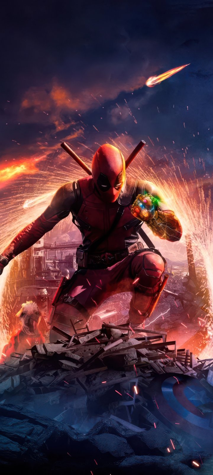 Deadpool wielding Infinity Gauntlet - Wallpapers for Xiaomi Redmi 10C/C40/C51, Samsung Galaxy A12/A02s/A03/M12 in 720x1600 resolution