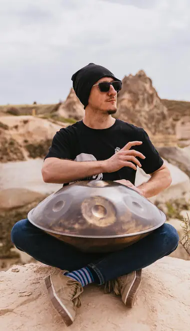 People wallpapers: musician, handpan, rock, man