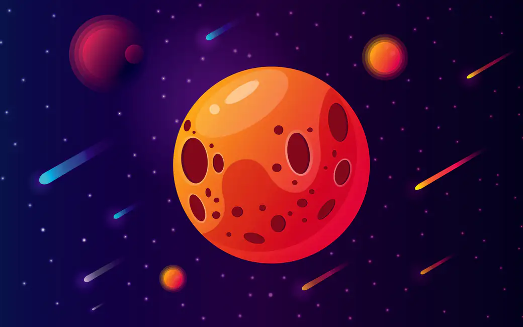 Red planet in the vector — desktop and phone wallpaper, free download