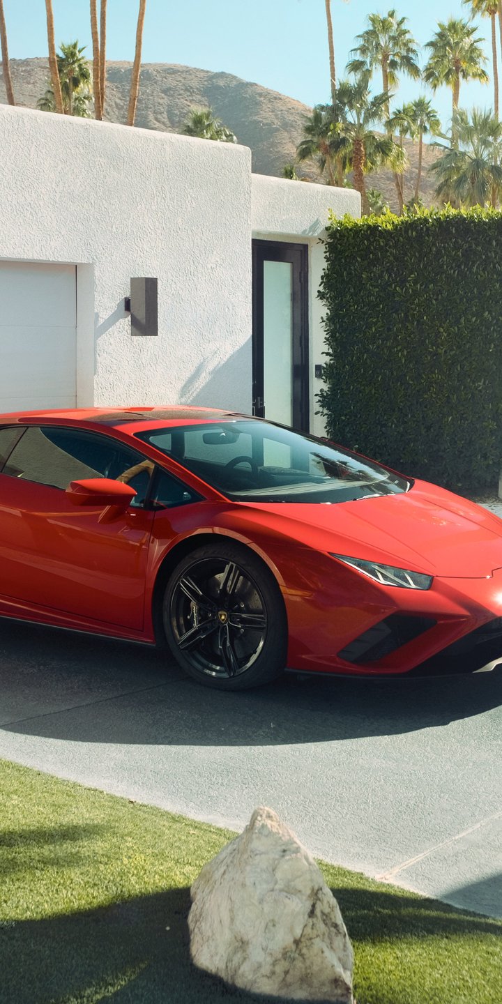Red Lamborghini Huracán EVO on the side - Wallpapers for Samsung Galaxy A03s, Xiaomi Redmi 7A, POCO C3 in 720x1440 resolution