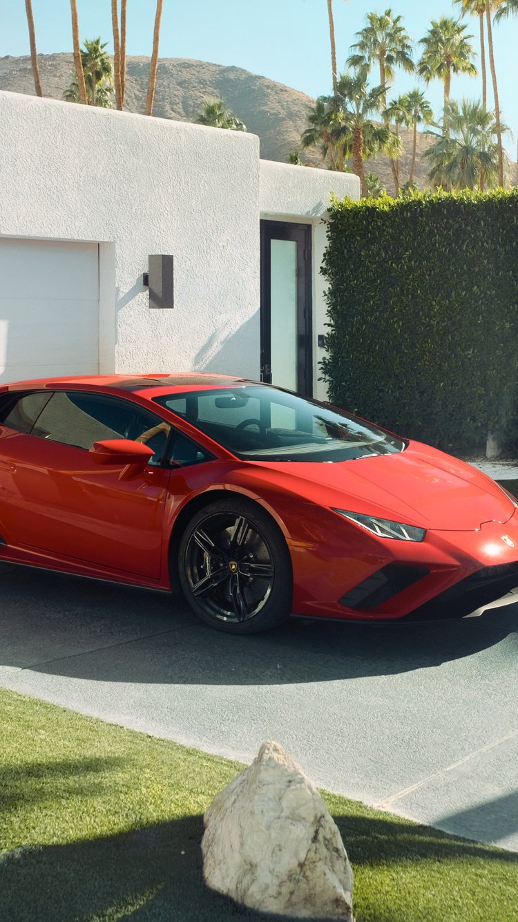 Red Lamborghini Huracán EVO on the side - Wallpapers for iPhone 6/6S/7/8/SE2/SE3 in 750x1334 resolution