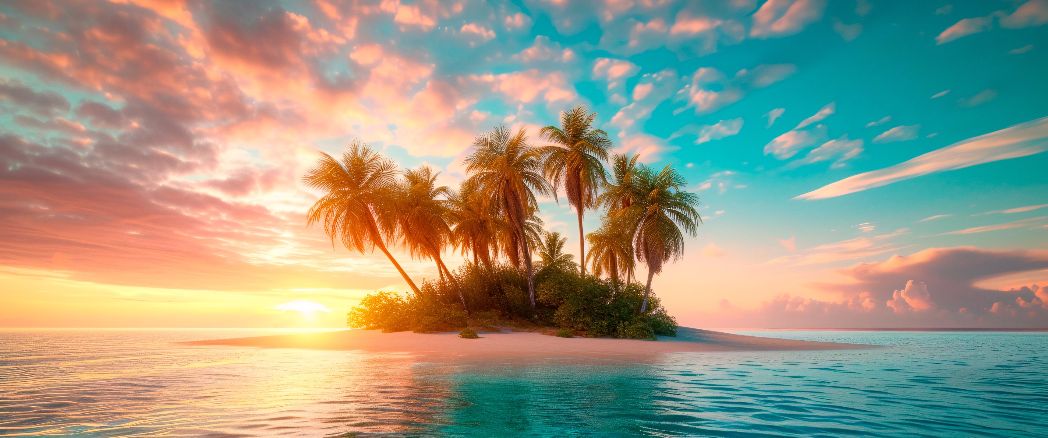 Tropical island with palm trees - UltraWide 21:9 wallpapers in 3440x1440 resolution