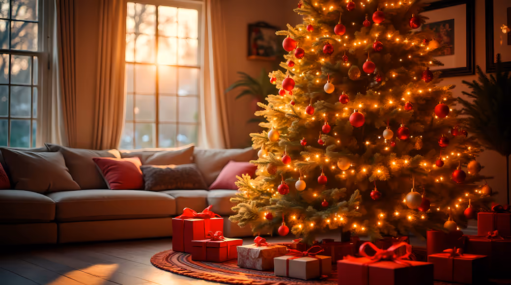 Cozy interior with decorated Christmas tree - Wallpapers for Samsung/Xiaomi in 2000x2000 resolution