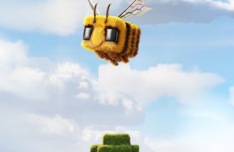 Whimsical Flying Bee Against a Bright Sky Background