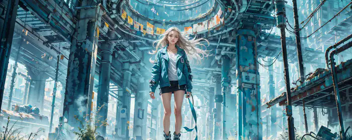 UltraWide 32:9 обои постапокалипсис (3840x1080): фэнтези девушка, девушка, блондинка, развалины