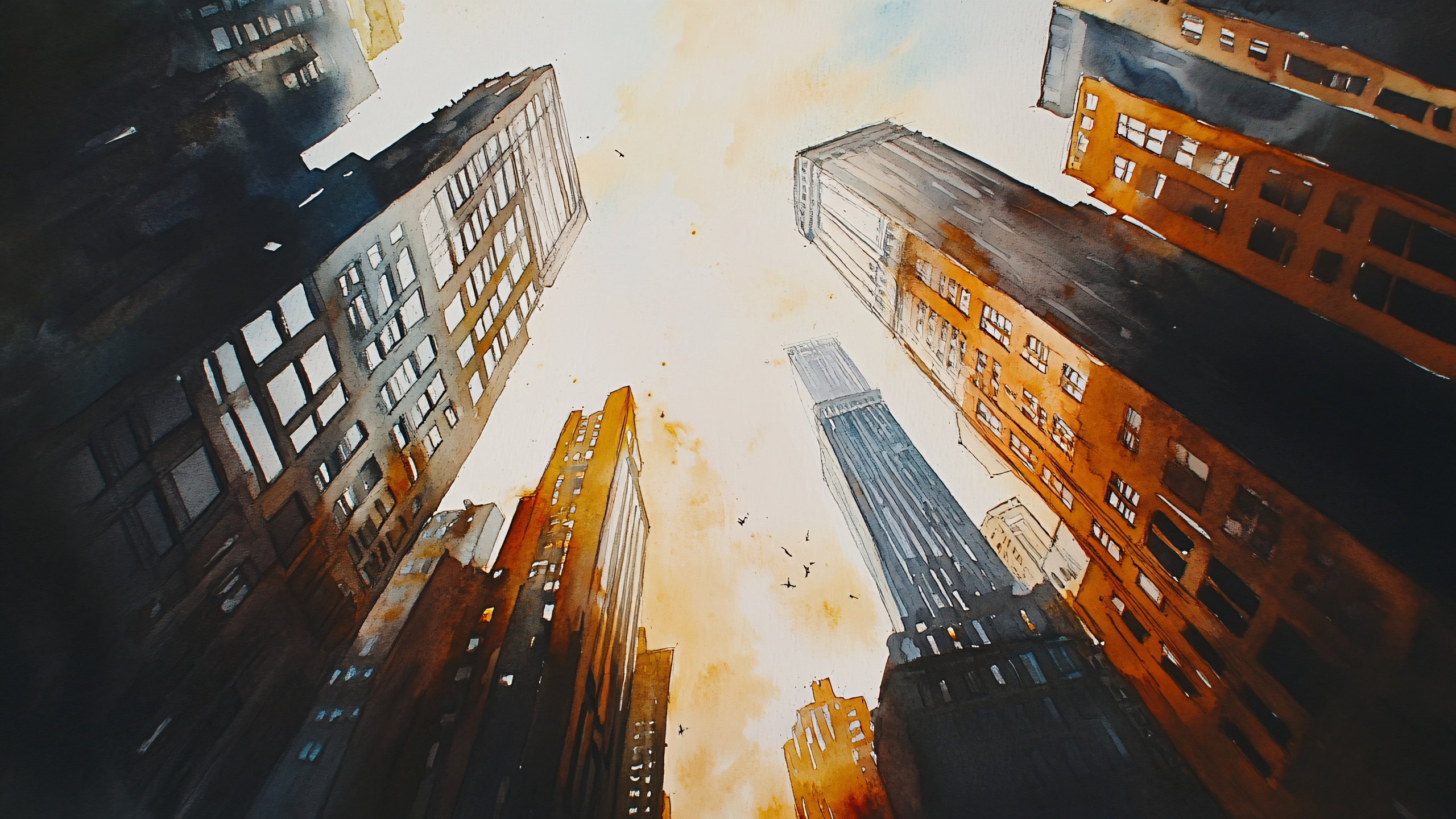 Watercolor: Downtown cities - 2K Quad HD wallpapers in 2560x1440 resolution