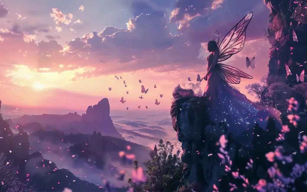 Fairy with wings in a dress — desktop and phone wallpaper, free download