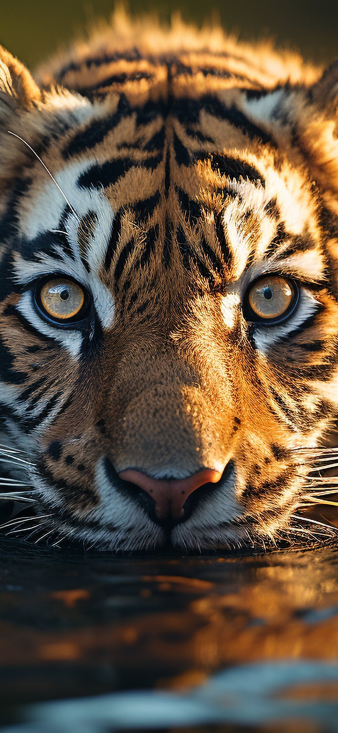 The tiger hunts from the water - Wallpapers for iPhone 12 Pro/13 Pro/14 in 1170x2532 resolution