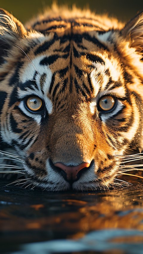 The tiger hunts from the water - Wallpapers for LG/ASUS in 480x854 resolution