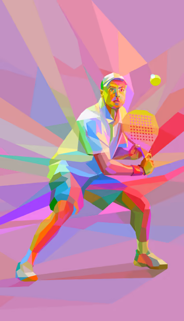 Обои спорт: теннисист, low poly, теннисная ракетка, мяч