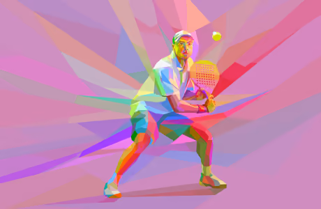 Обои спорт: теннисист, low poly, теннисная ракетка, мяч