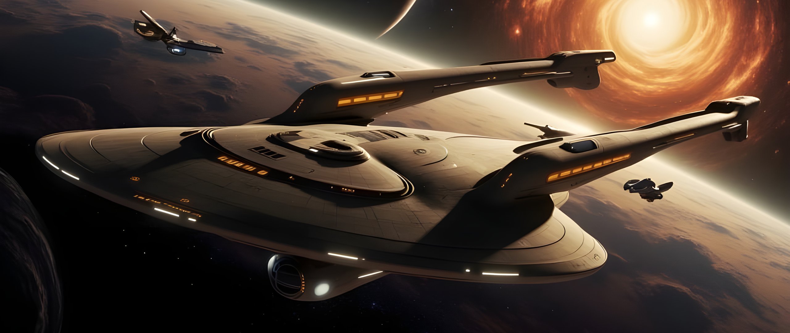 Spaceships orbiting the planet - UltraWide 21:9 wallpapers in 2560x1080 resolution