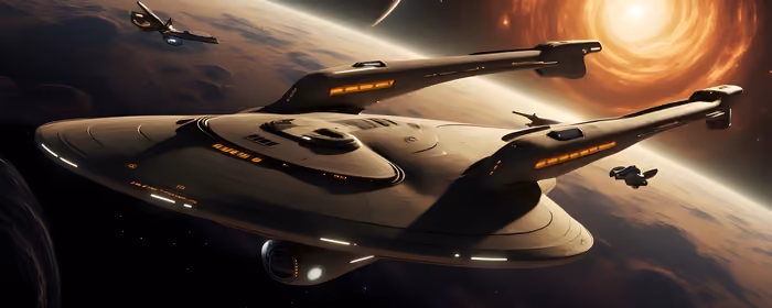 Spaceship Wallpapers for dual monitors (7680x2160): spaceship, black hole, planet, orbit