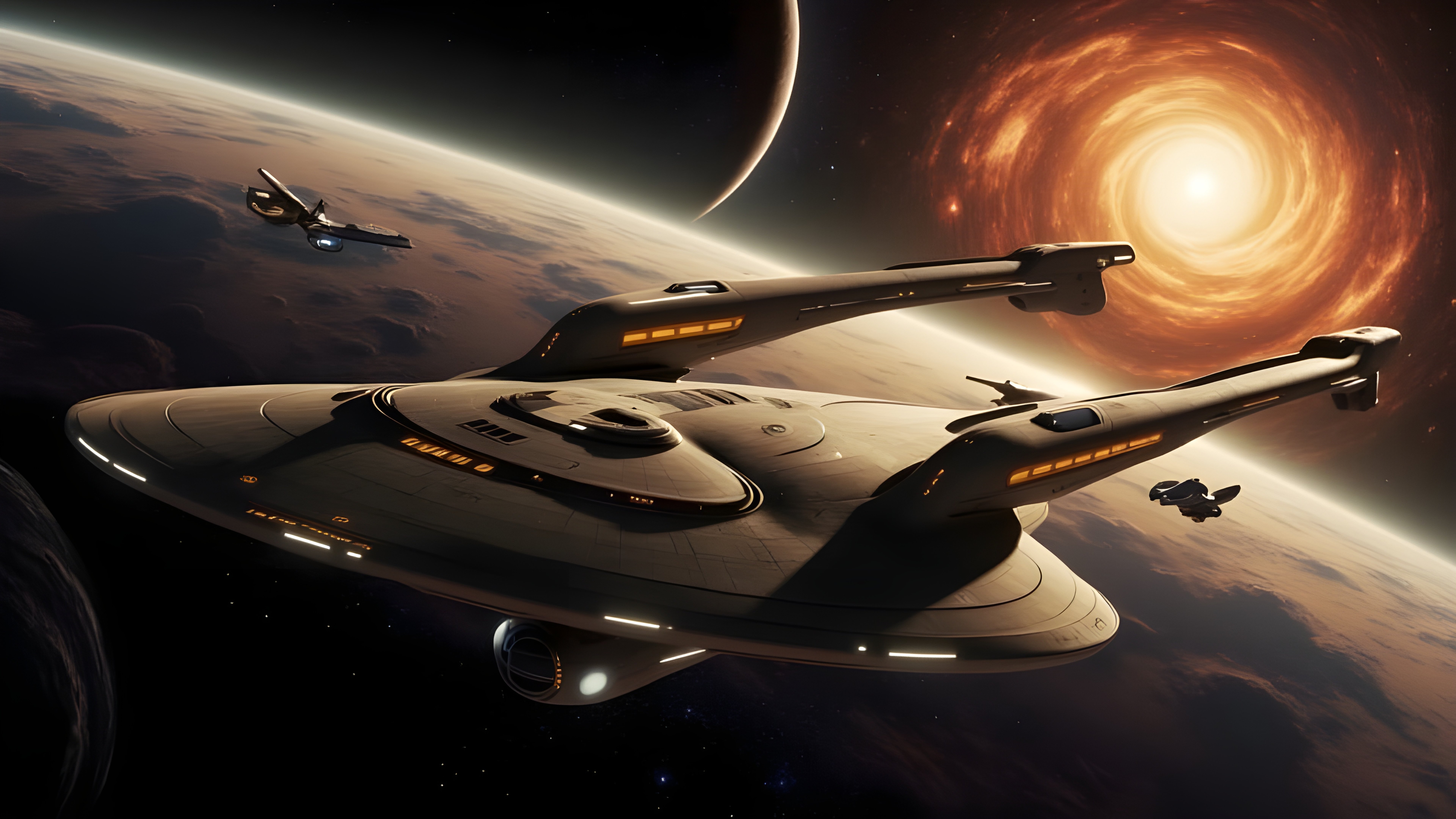 Spaceships orbiting the planet - 8K wallpapers in 7680x4320 resolution