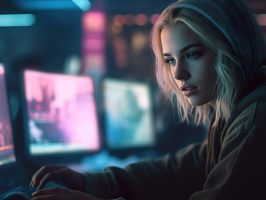 Девушка программист в худи - XVGA обои в разрешении 1024x768