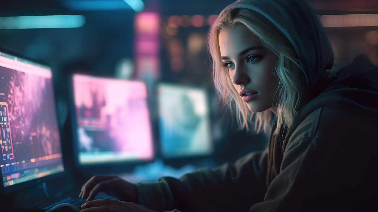 Девушка программист в худи - HDV 720p обои в разрешении 1280x720