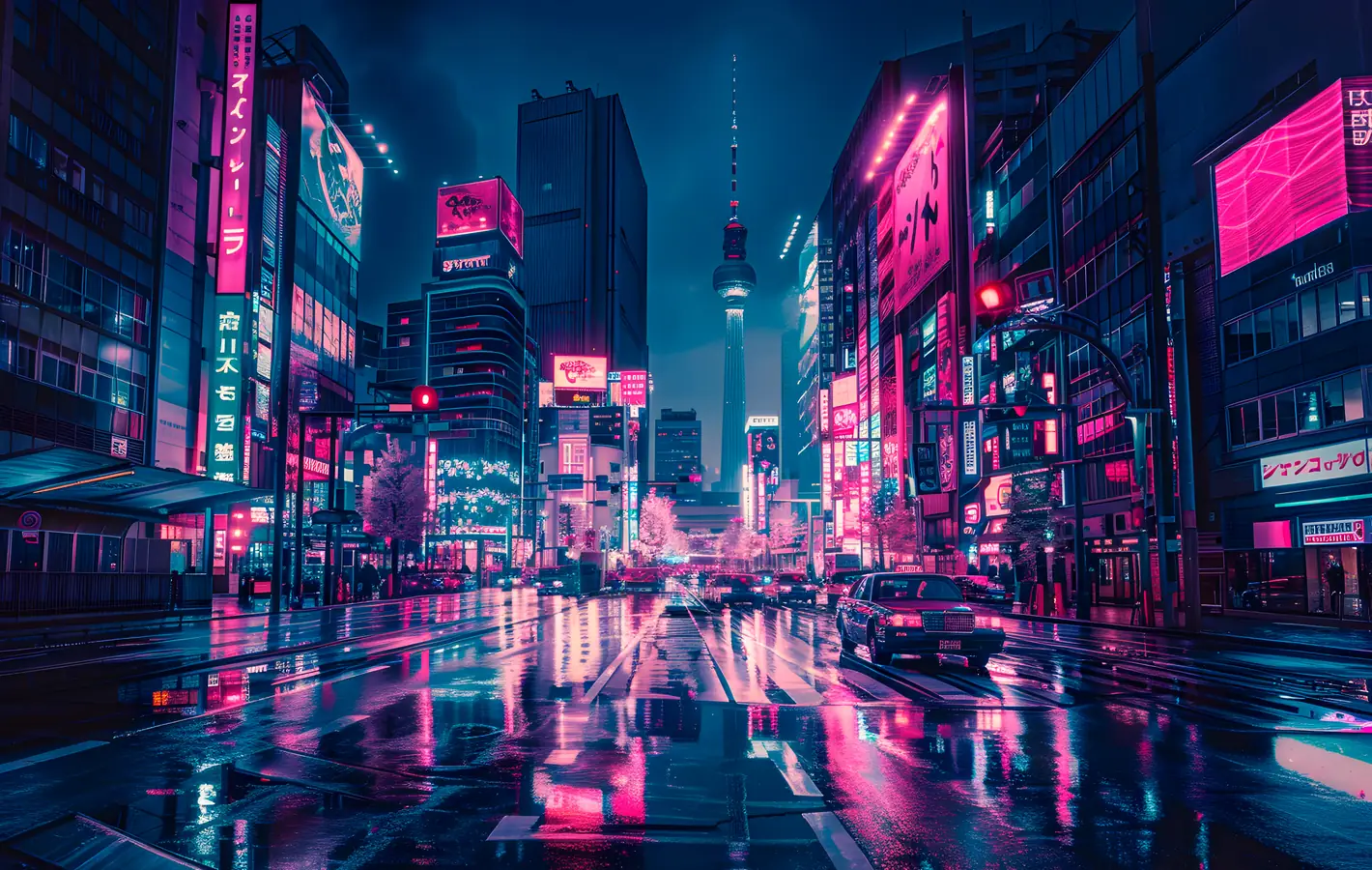 The street of the Asian city in neon — desktop and phone wallpaper, free download