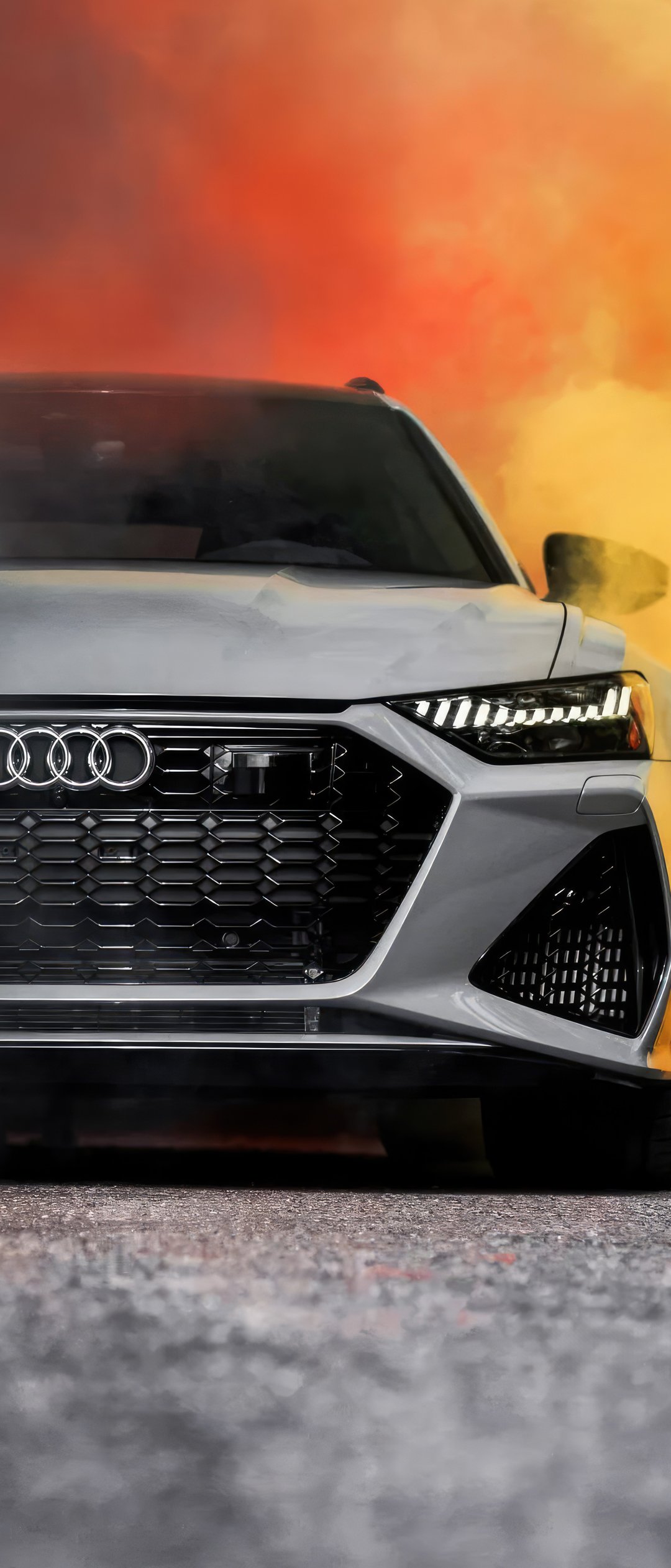 Audi RS 6 front view with smoke - Wallpapers for Samsung Galaxy Z Flip7, Sony Xperia 5 II/5 III/5 V/10 IV/10 V, Xiaomi Mix Fold 3 in 1080x2520 resolution