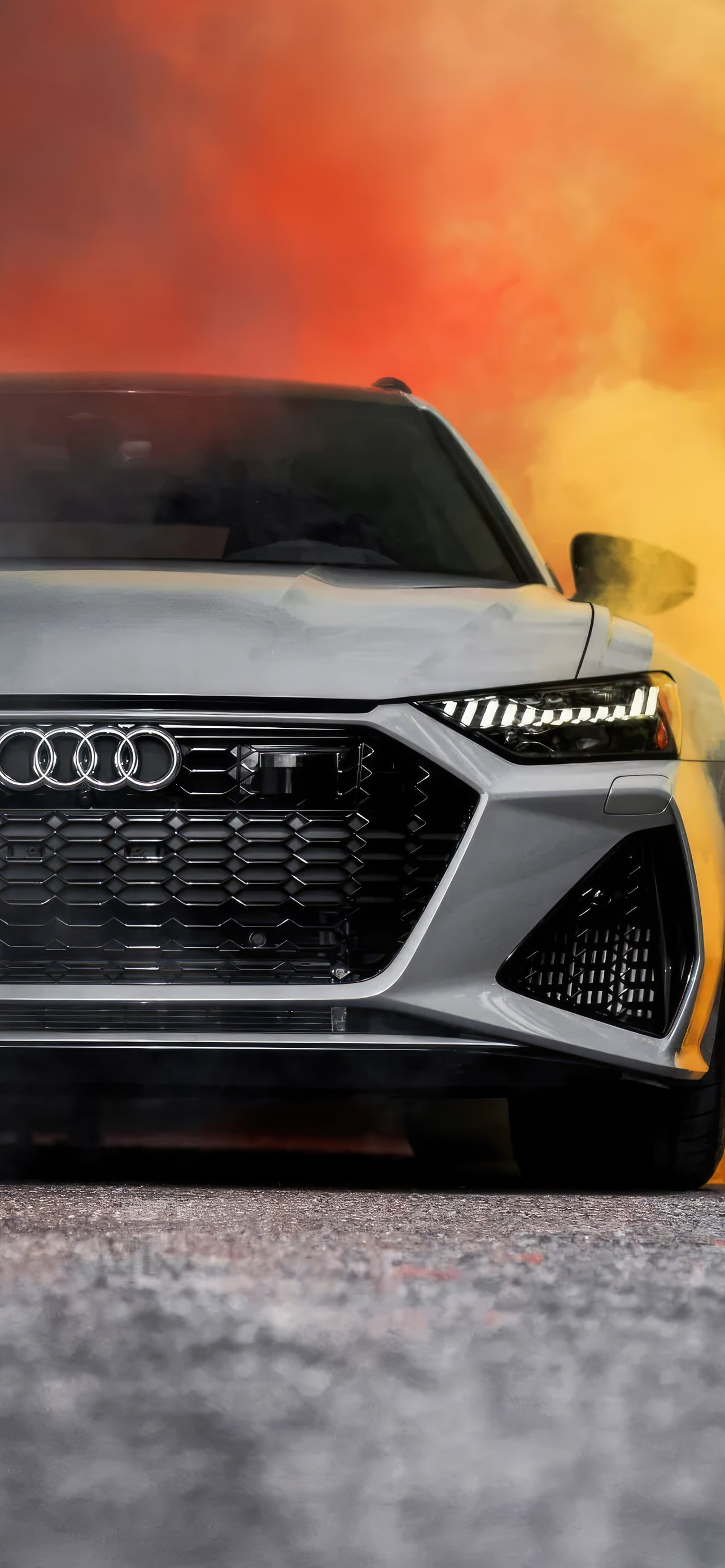 Audi RS 6 front view with smoke - Wallpapers for iPhone 13 Pro Max/12 Pro Max/14 Plus in 1284x2778 resolution
