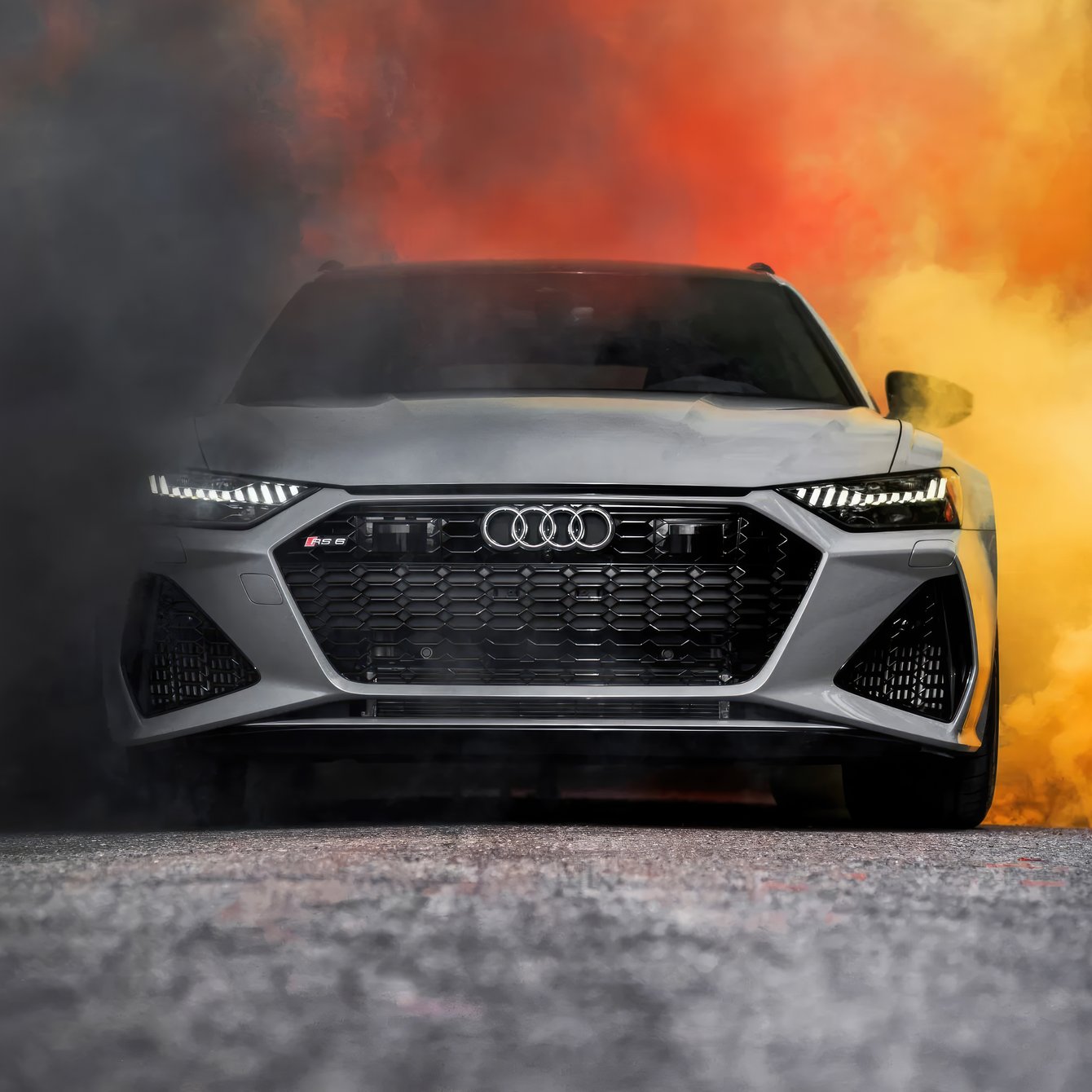 Audi RS 6 front view with smoke - Wallpapers for Samsung Galaxy Tab in 1340x1340 resolution