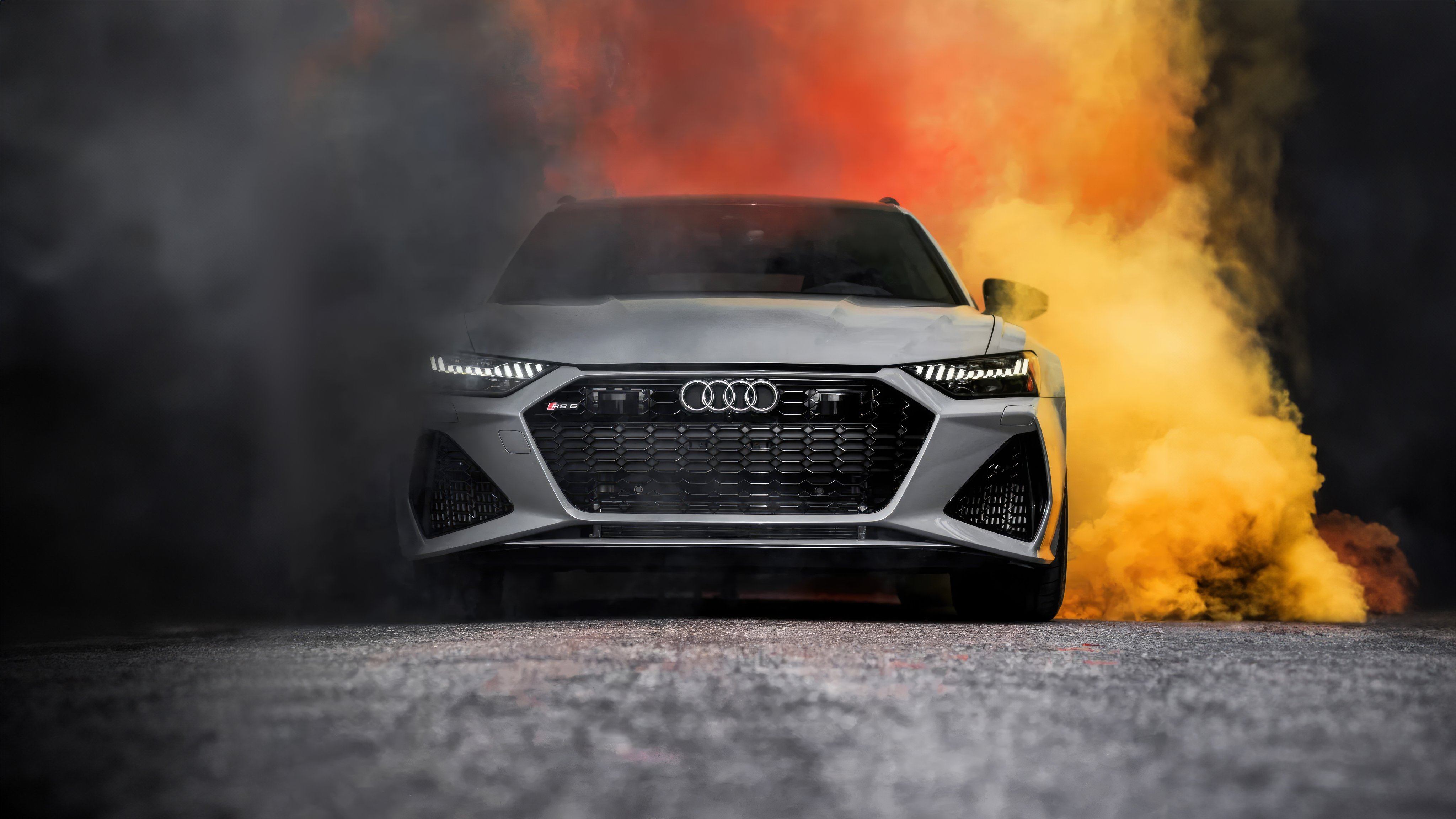 Audi RS 6 front view with smoke - Wallpapers for Apple iMac 21.5″ in 4096x2304 resolution
