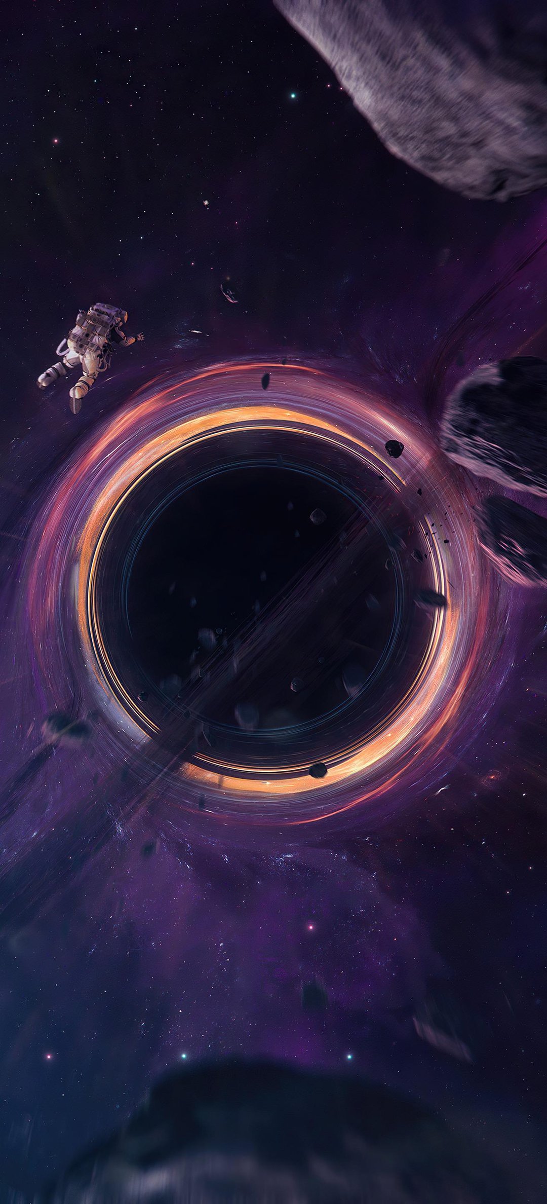 Black hole pulling in nearby objects - Wallpapers for Honor/Huawei in 1080x2376 resolution