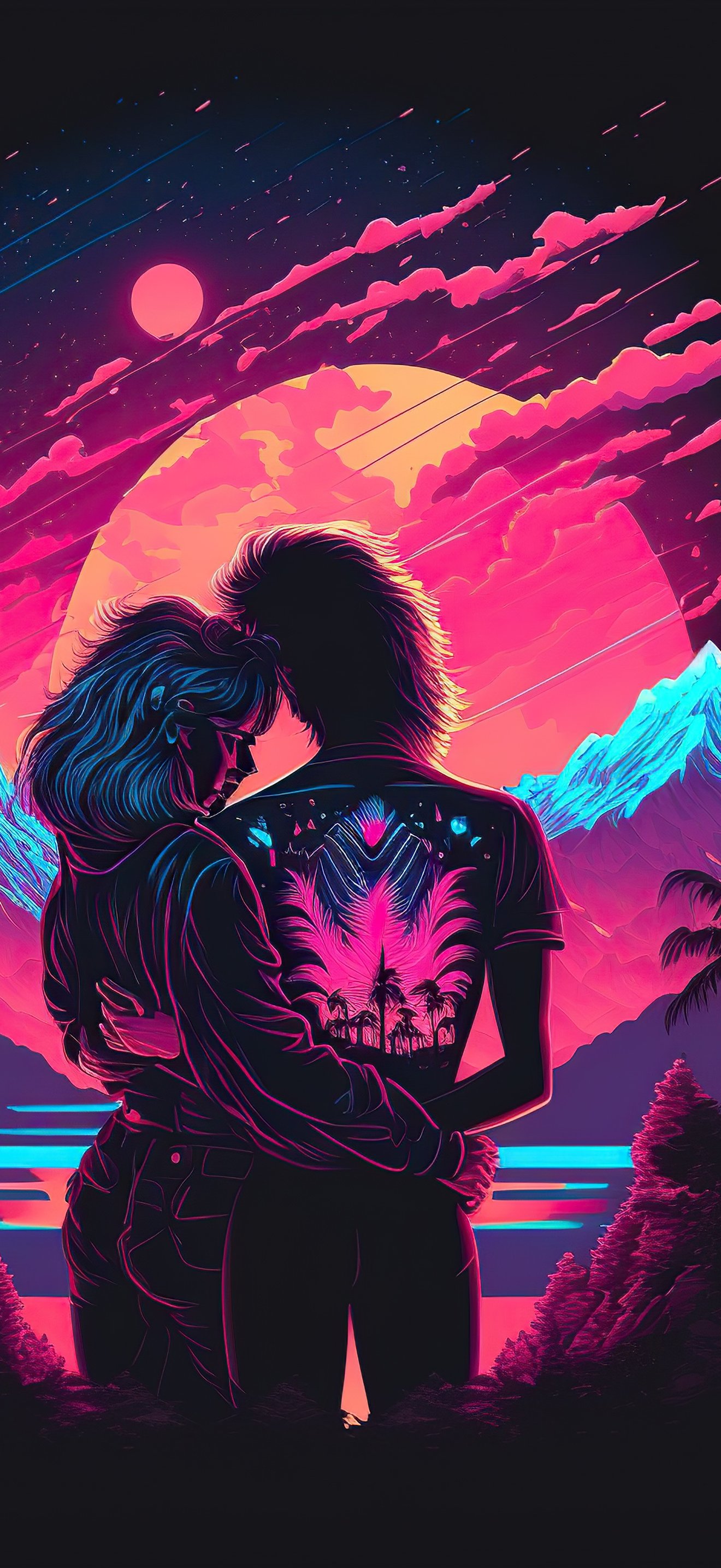 Lovers hug against the sunset - Wallpapers for iPhone 18 Pro Max/17 Pro Max/16 Pro Max in 1320x2868 resolution