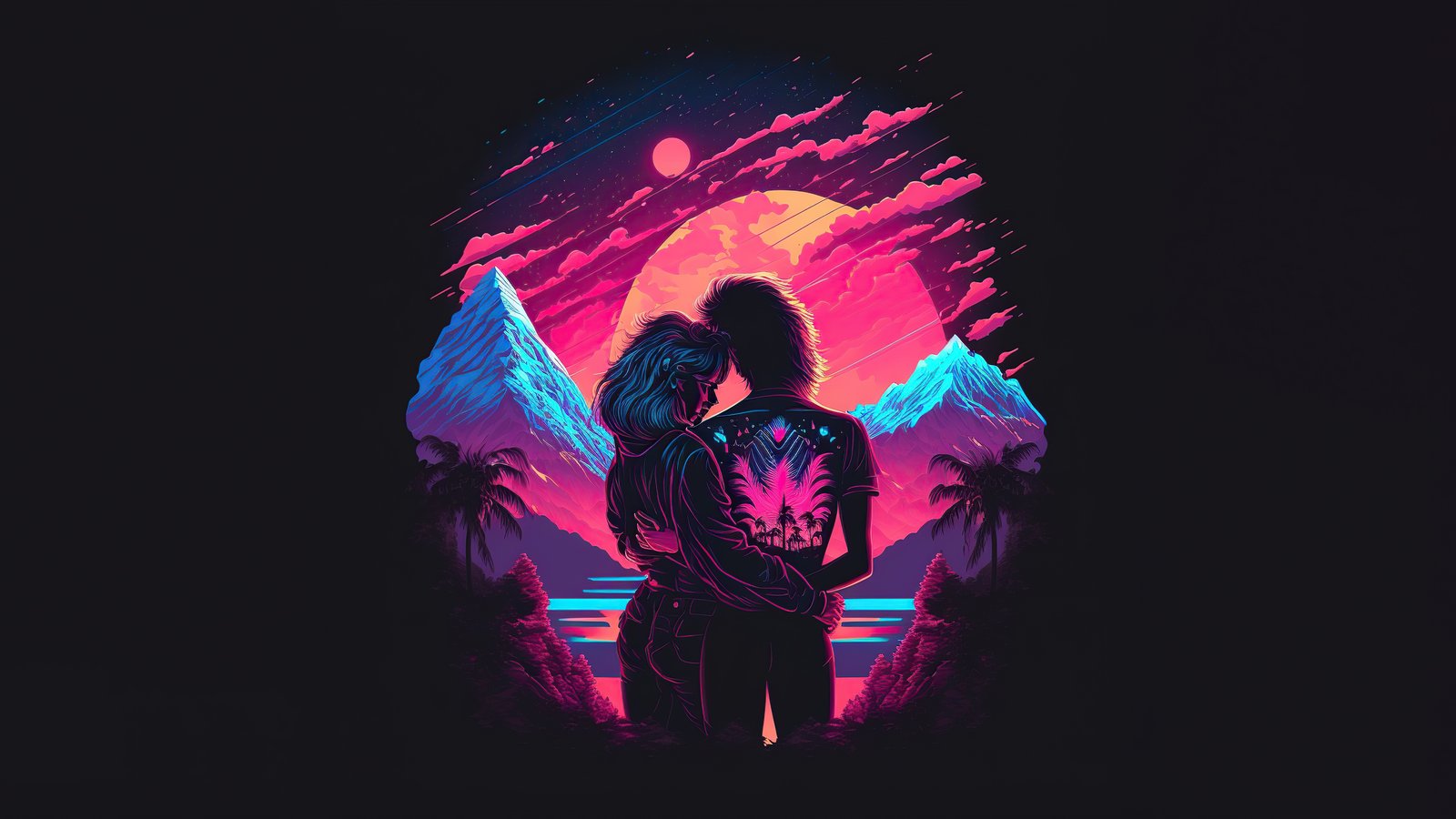 Lovers hug against the sunset - wXGA++ wallpapers in 1600x900 resolution