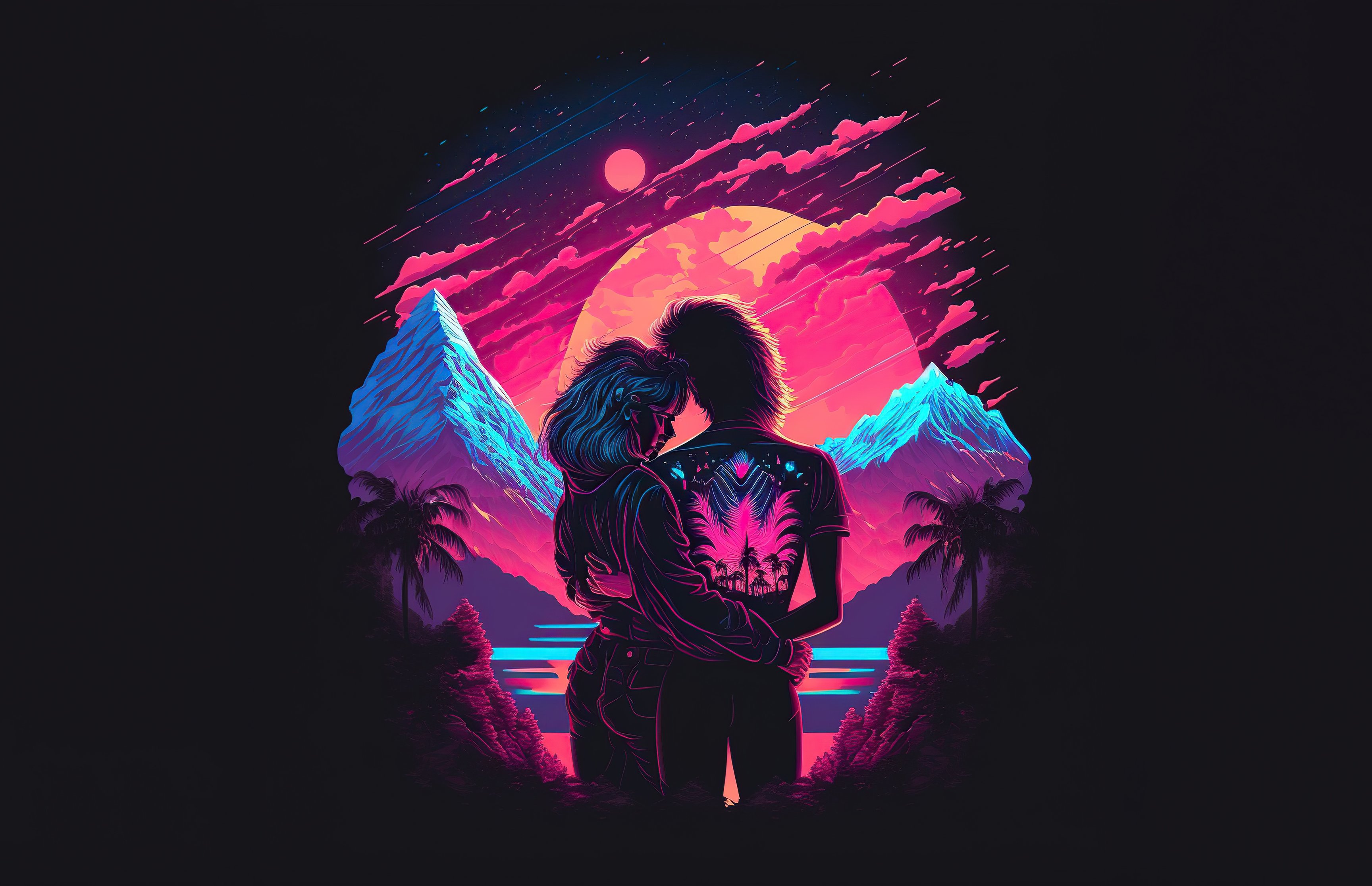 Lovers hug against the sunset - Wallpapers for Apple MacBook 16.2″ in 3456x2234 resolution
