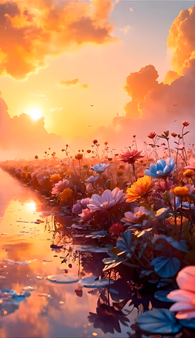 Nature wallpapers: flowers, sunset, field, clouds