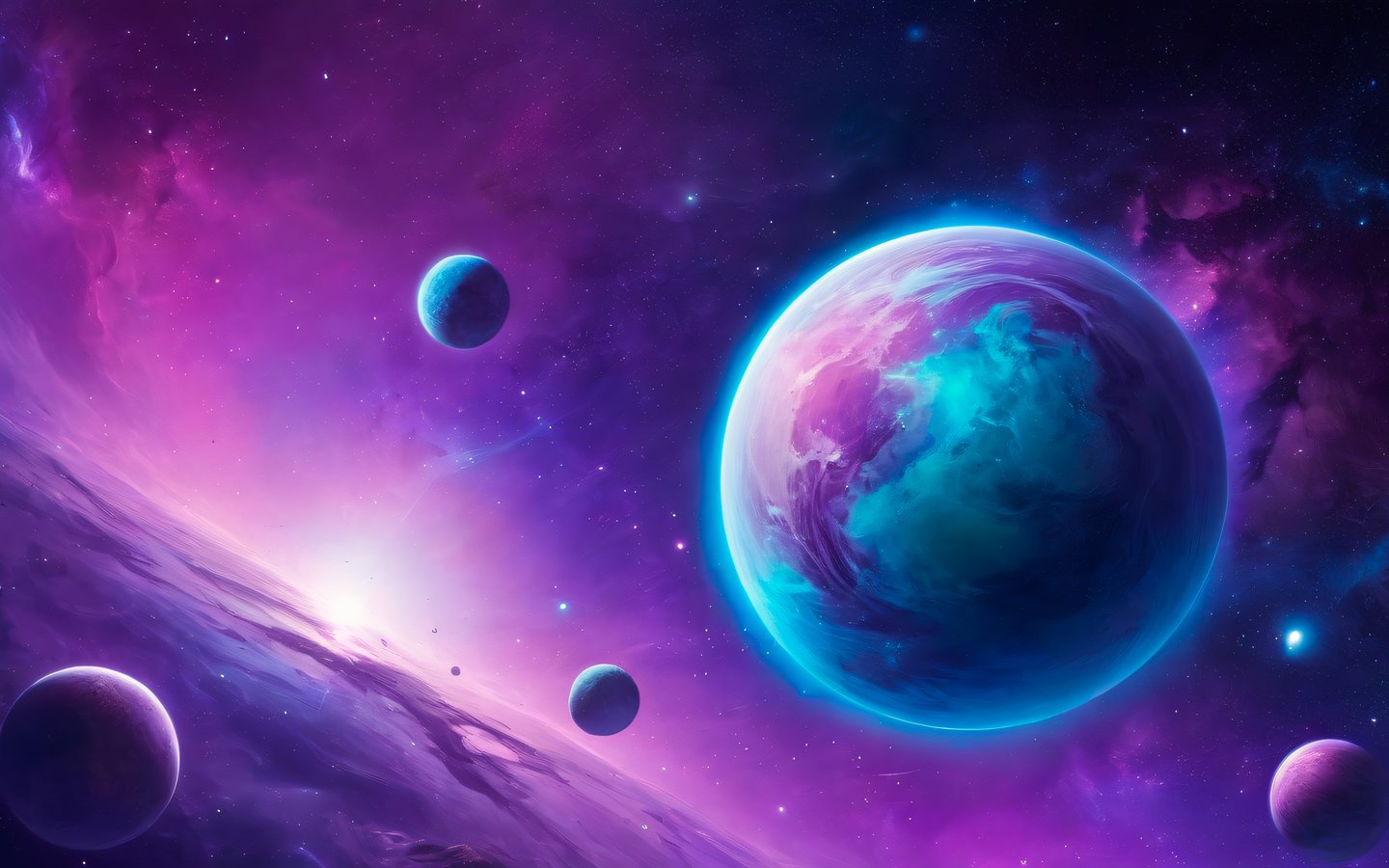 Blue planet in purple space - WSXGA wallpapers in 1440x900 resolution