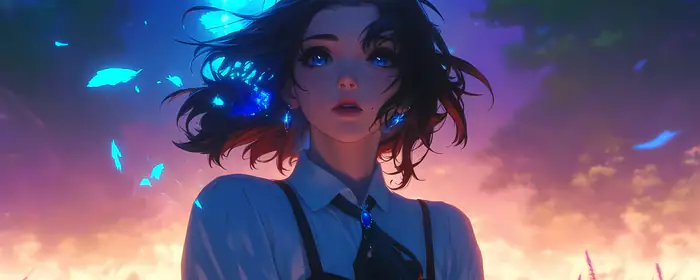 Anime wallpapers: anime girl, blue eyes, butterfly, field