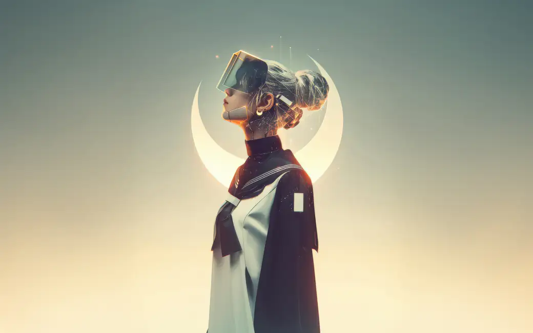 Woman using VR headset — desktop and phone wallpaper, free download