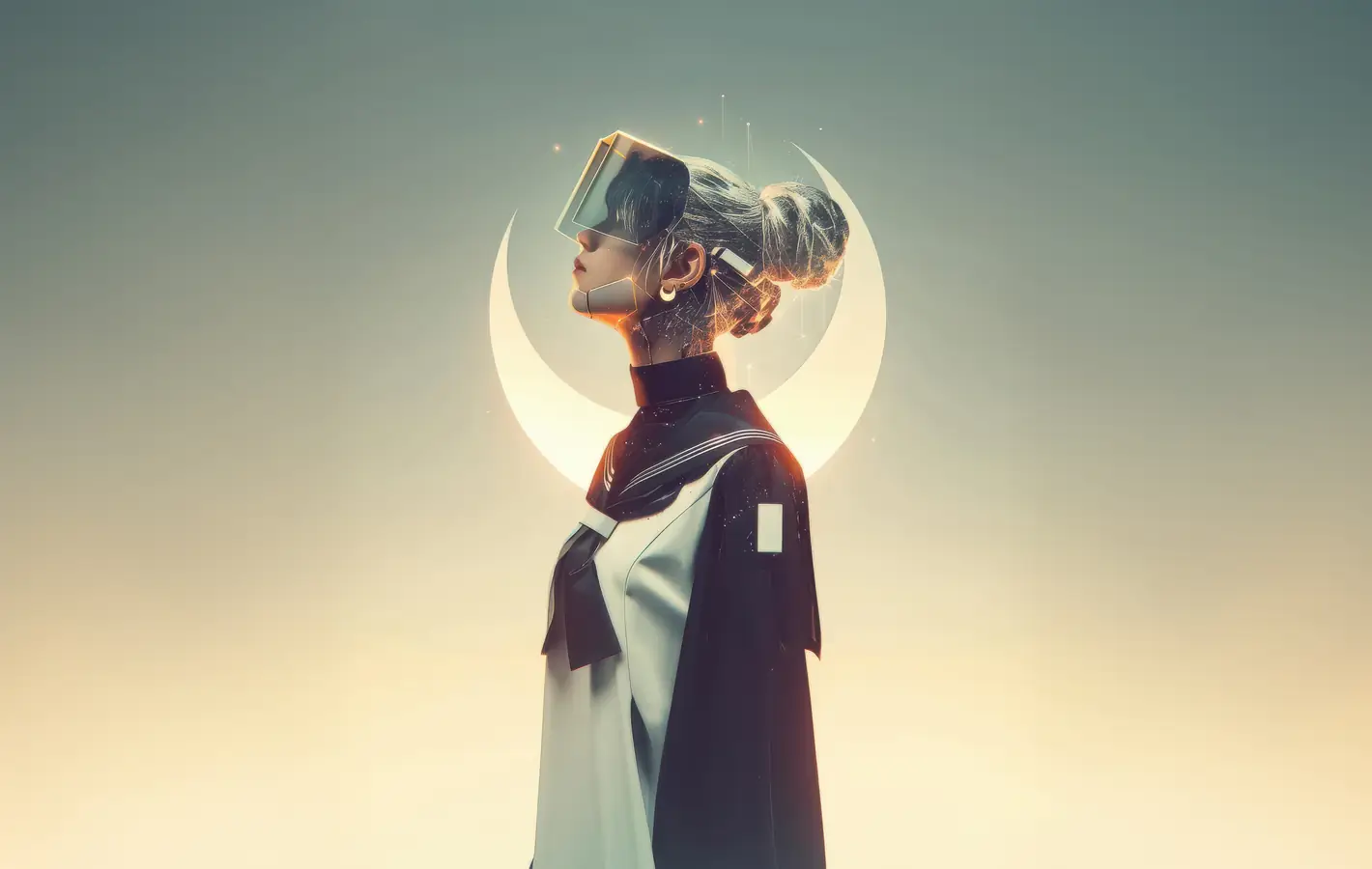 Woman using VR headset — desktop and phone wallpaper, free download