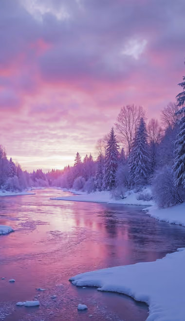 Nature wallpapers: winter, river, snow, forest