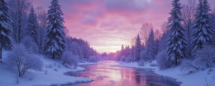 Обои холод для двух мониторов (7680x2160): зима, река, снег, лес