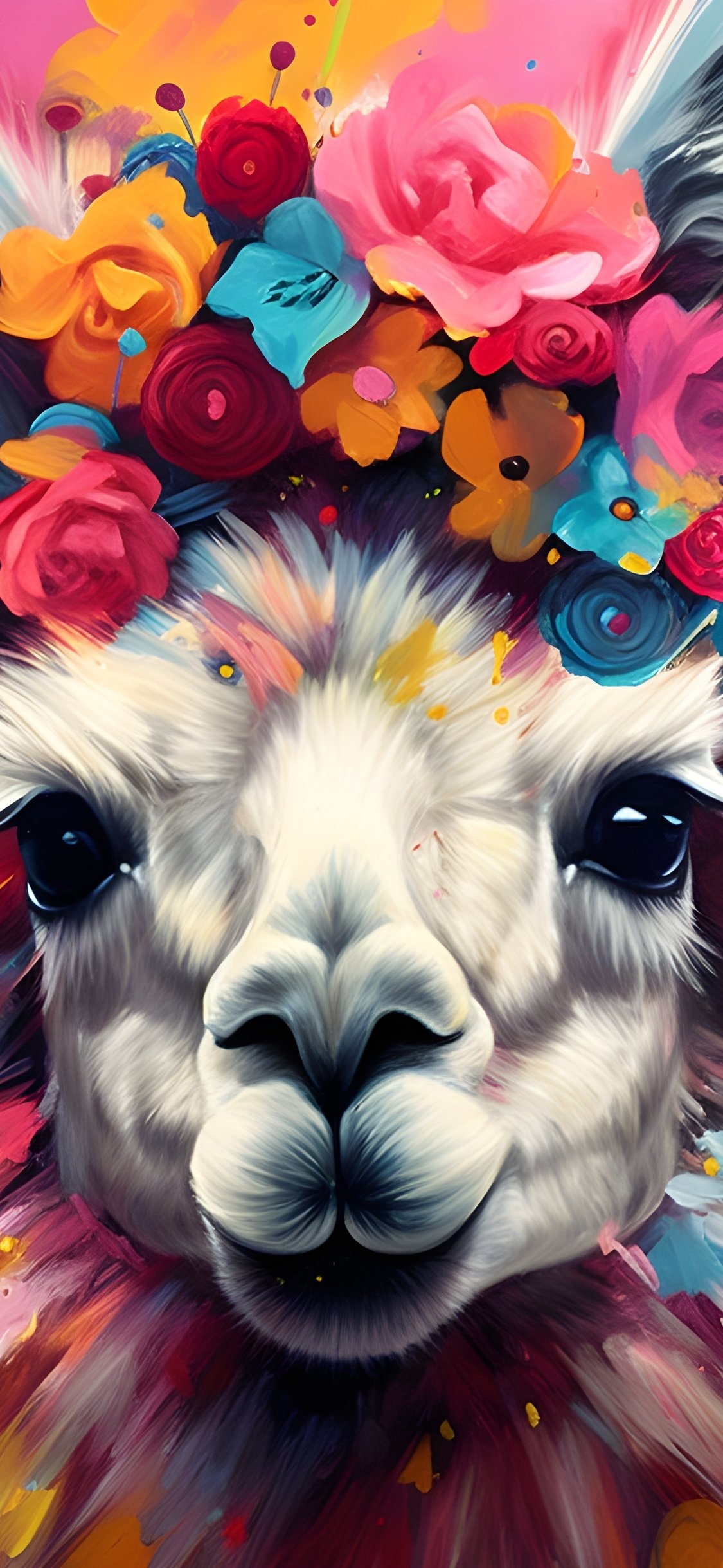 Llama with a floral crown - Wallpapers for iPhone X/XS/11 Pro in 1125x2436 resolution