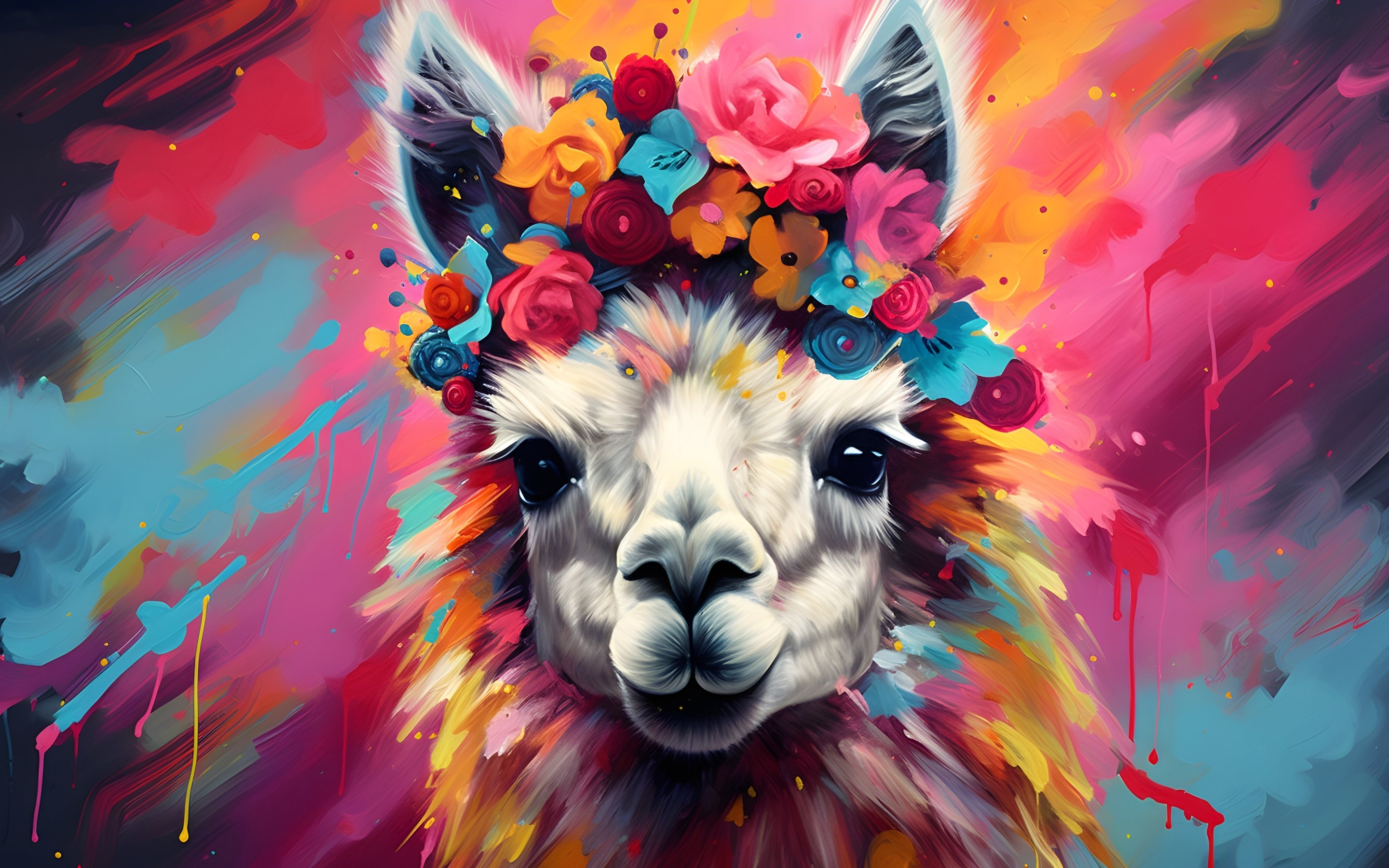 Llama with a floral crown - Wallpapers for Apple MacBook 15″ in 2880x1800 resolution