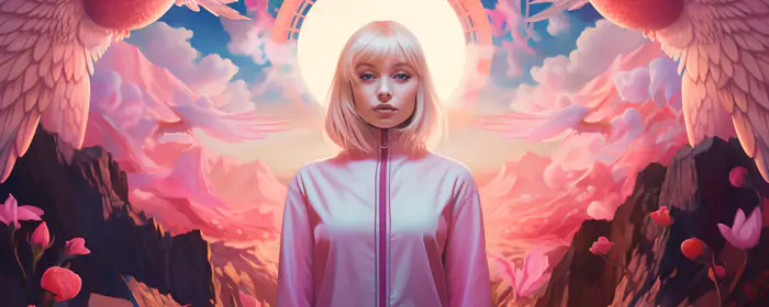 UltraWide 32:9 angel wallpapers (3840x1080): woman, blonde, wings, flowers