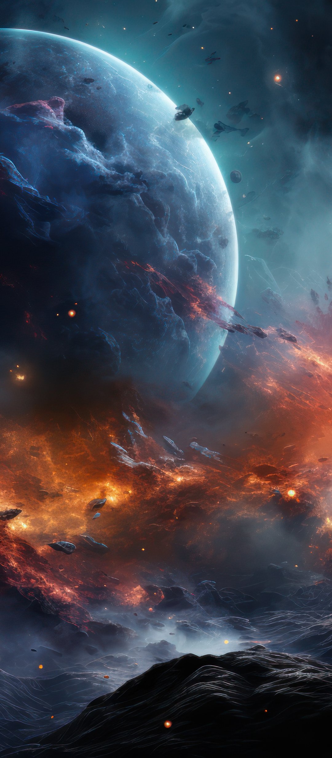 Cosmic explosion near the planet - Wallpapers for TECNO/Infinix in 1080x2460 resolution