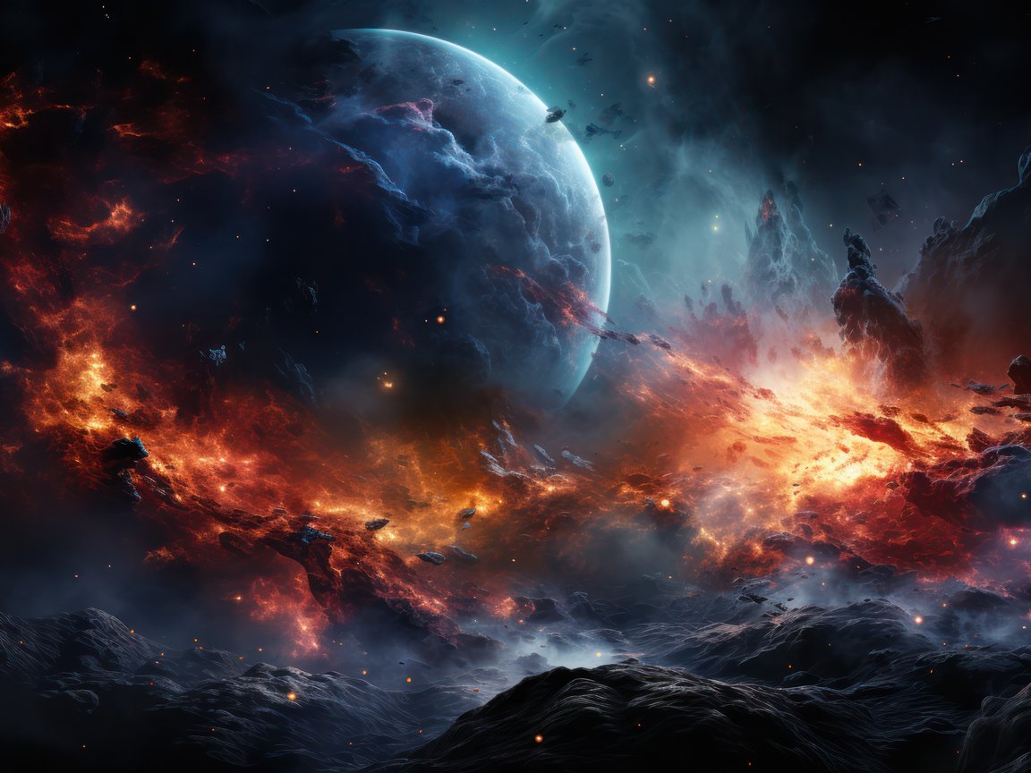 Cosmic explosion near the planet - XGA+ wallpapers in 1152x864 resolution