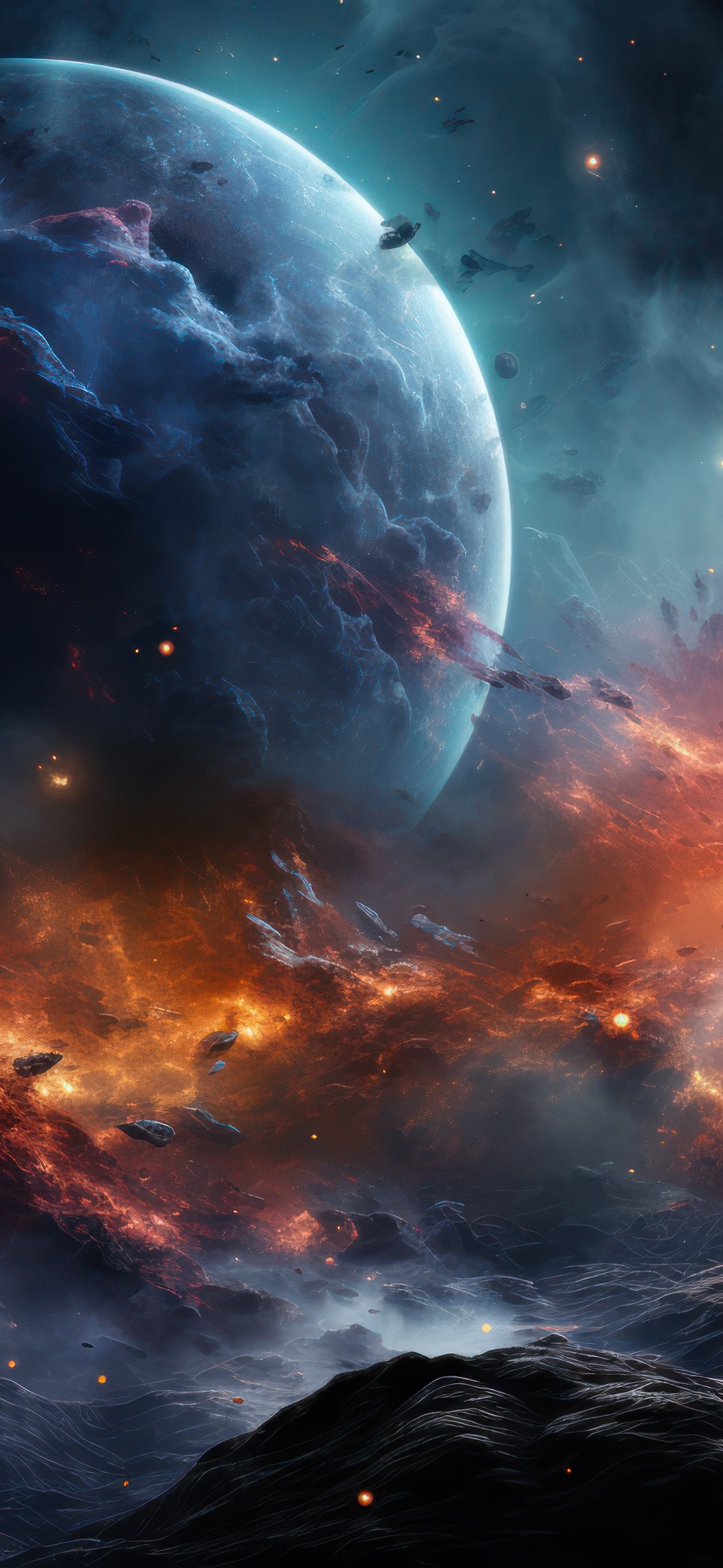 Cosmic explosion near the planet - Wallpapers for iPhone 14 Pro/15 Pro in 1179x2556 resolution