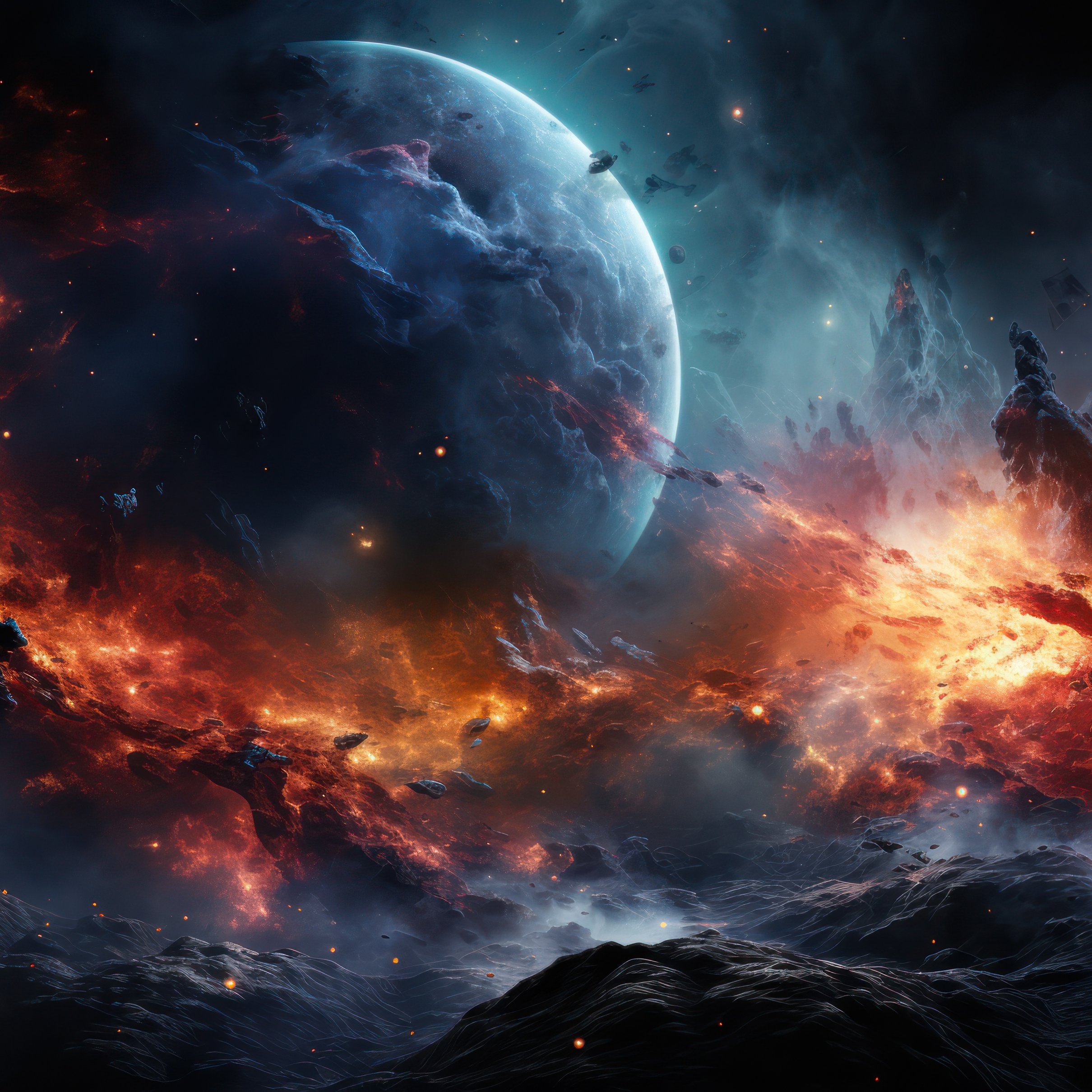 Cosmic explosion near the planet - Wallpapers for iPad Pro 11″ 2024 in 2420x2420 resolution