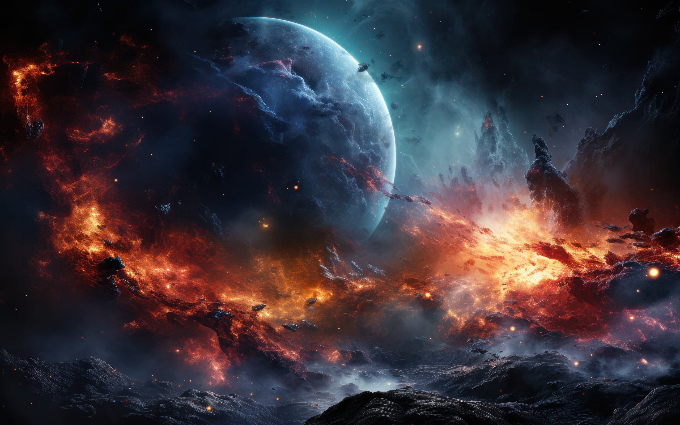 Cosmic explosion near the planet - Wallpapers for Apple MacBook 15″ in 2880x1800 resolution